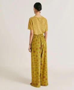 Donne Momonì Pantaloni E Shorts-Pantaloni Baccarat In Crepe De Chine - Lime/Vino