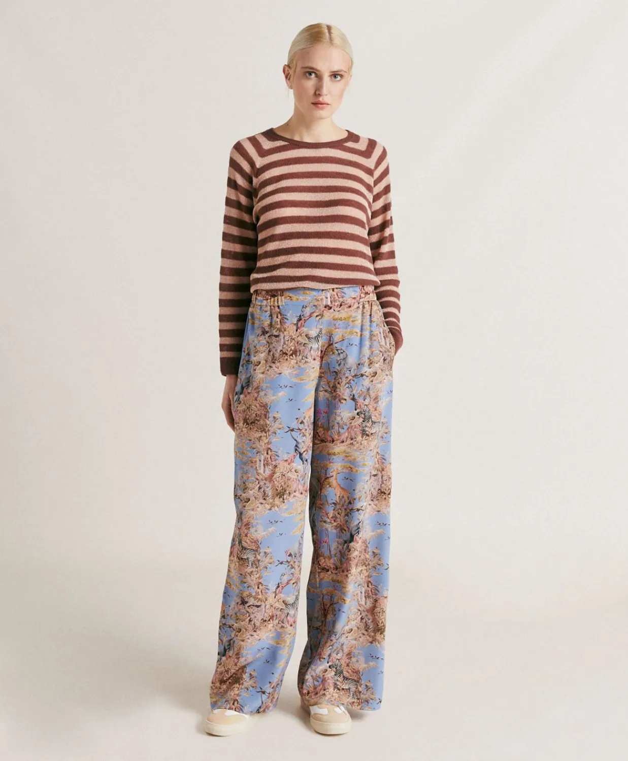 Donne Momonì Pantaloni E Shorts-Pantaloni Baccarat In Crepe De Chine - Ceruleo Multicolor