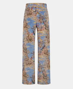 Donne Momonì Pantaloni E Shorts-Pantaloni Baccarat In Crepe De Chine - Ceruleo Multicolor