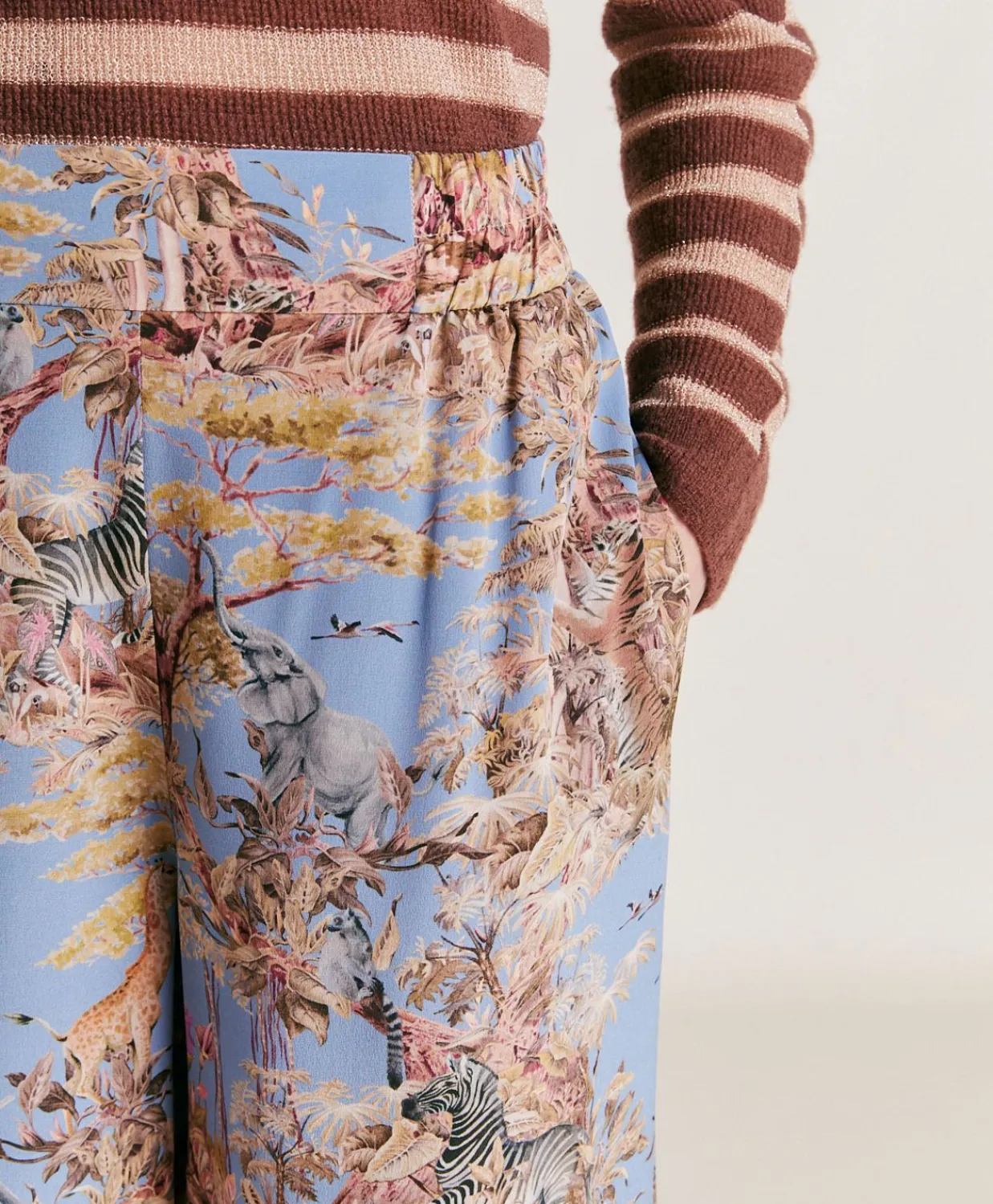 Donne Momonì Pantaloni E Shorts-Pantaloni Baccarat In Crepe De Chine - Ceruleo Multicolor