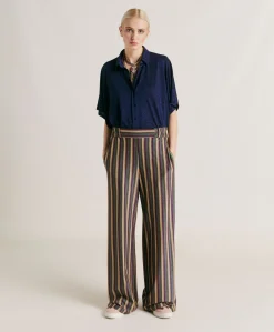 Donne Momonì Pantaloni E Shorts-Pantaloni Baccarat In Jersey Lurex A Righe - Multicolor Verde