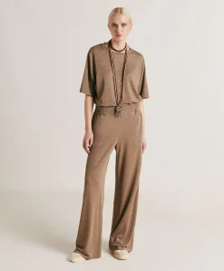 Donne Momonì Pantaloni E Shorts-Pantaloni Baccarat In Jersey Lurex - Fango