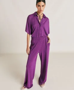 Donne Momonì Pantaloni E Shorts-Pantaloni Baccarat In Jersey Lurex - Ciclamino