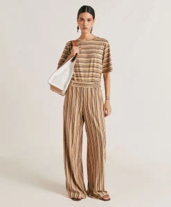 Donne Momonì Pantaloni E Shorts-Pantaloni Baccarat In Jersey Lurex A Righe - Ruggine Multicolor
