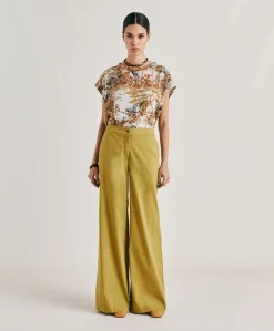 Donne Momonì Pantaloni E Shorts-Pantaloni Candeo In Lino Cotone - Avocado