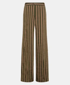 Donne Momonì Pantaloni E Shorts-Pantaloni Candeo In Lino Viscosa A Righe - Army Multicolor