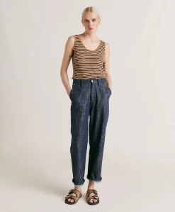 Donne Momonì Pantaloni E Shorts-Pantaloni Fucsia Bis In Denim - Blu Jeans