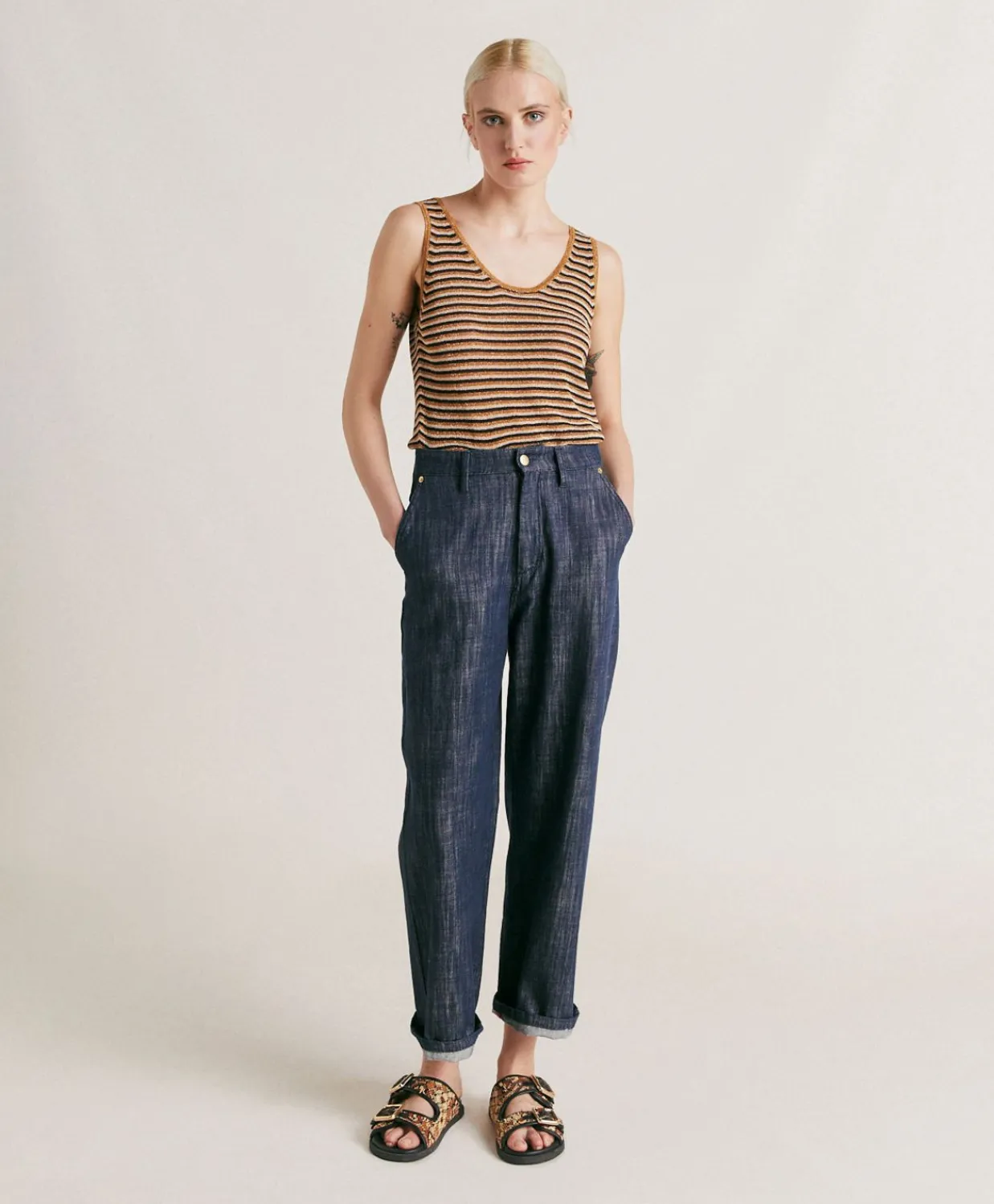 Donne Momonì Pantaloni E Shorts-Pantaloni Fucsia Bis In Denim - Blu Jeans