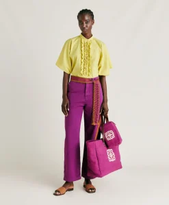 Donne Momonì Pantaloni E Shorts-Pantaloni Fucsia Bis In Gabardina - Ciclamino