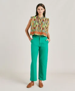 Donne Momonì Pantaloni E Shorts-Pantaloni Fucsia Bis In Gabardina - Smeraldo