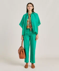 Donne Momonì Pantaloni E Shorts-Pantaloni Fucsia Bis In Gabardina - Smeraldo