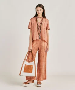 Donne Momonì Pantaloni E Shorts-Pantaloni Ginepro In Viscosa Lino - Panna/Ruggine