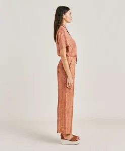 Donne Momonì Pantaloni E Shorts-Pantaloni Ginepro In Viscosa Lino - Panna/Ruggine