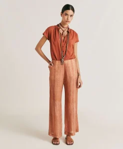Donne Momonì Pantaloni E Shorts-Pantaloni Ginepro In Viscosa Lino - Panna/Ruggine
