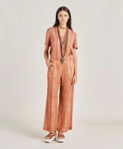 Donne Momonì Pantaloni E Shorts-Pantaloni Ginepro In Viscosa Lino - Panna/Ruggine
