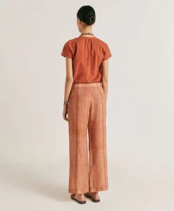 Donne Momonì Pantaloni E Shorts-Pantaloni Ginepro In Viscosa Lino - Panna/Ruggine