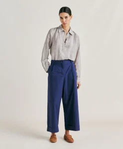 Donne Momonì Pantaloni E Shorts-Pantaloni Grecale In Popeline - Blu