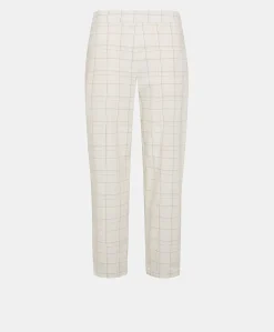 Donne Momonì Completi E Talleur-Pantaloni Idaho In Check Seersucker - Panna/Fango