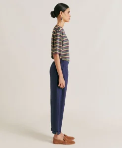 Donne Momonì Pantaloni E Shorts-Pantaloni Idaho In Popeline - Blu