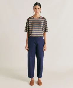Donne Momonì Pantaloni E Shorts-Pantaloni Idaho In Popeline - Blu