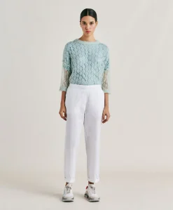 Donne Momonì Pantaloni E Shorts-Pantaloni Idaho In Popeline - Bianco Ottico
