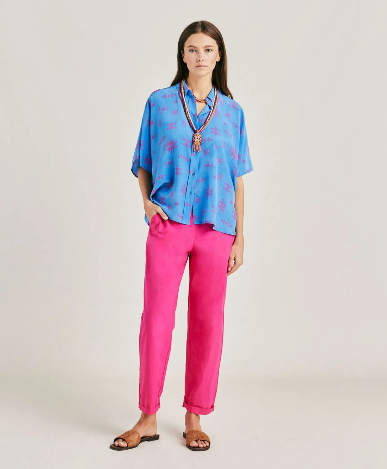 Donne Momonì Pantaloni E Shorts-Pantaloni Idaho In Popeline - Fucsia