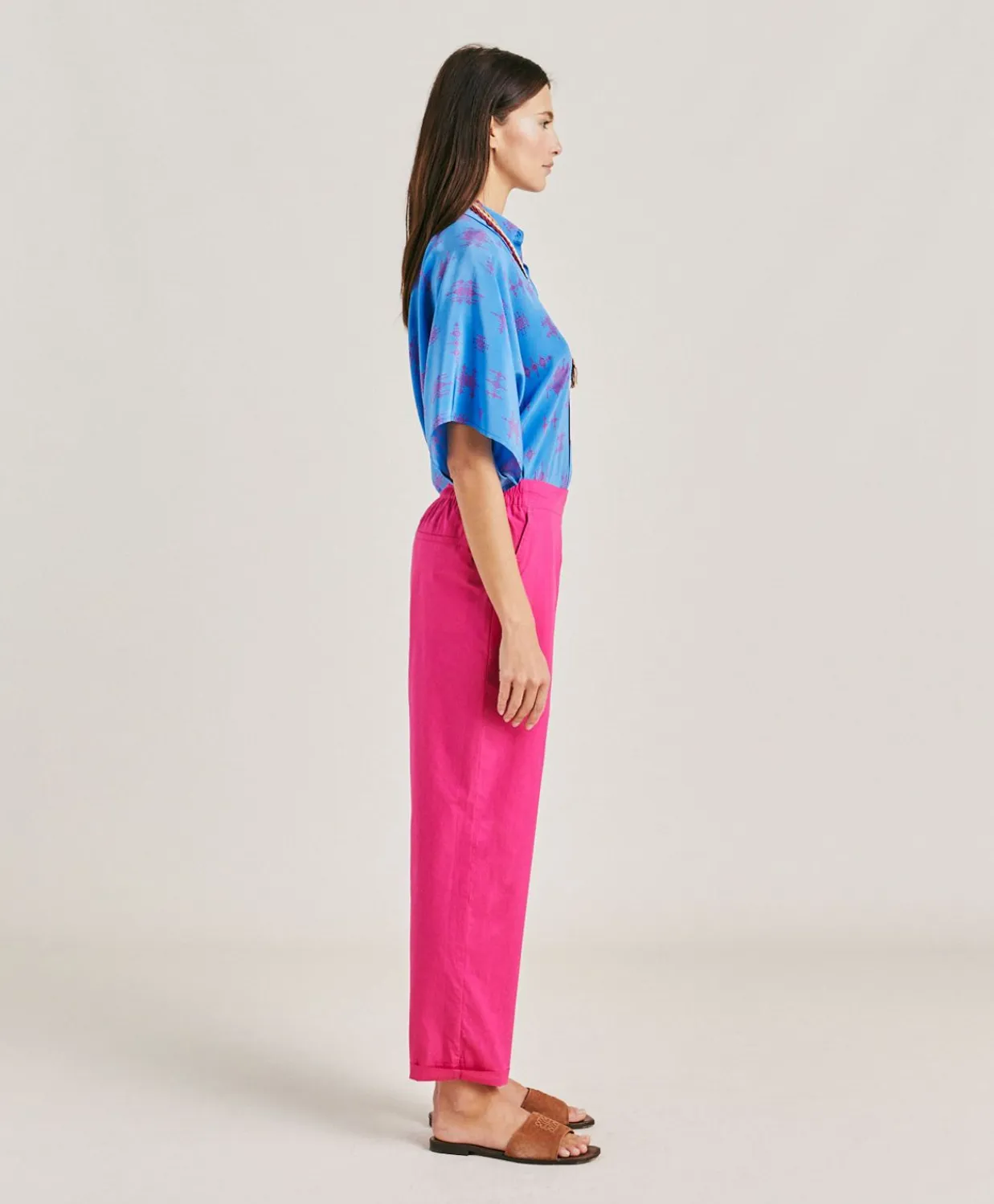 Donne Momonì Pantaloni E Shorts-Pantaloni Idaho In Popeline - Fucsia