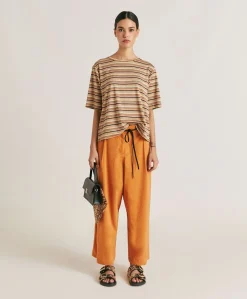 Donne Momonì Pantaloni E Shorts-Pantaloni Ilda In Lino Cotone - Papaya