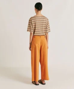 Donne Momonì Pantaloni E Shorts-Pantaloni Ilda In Lino Cotone - Papaya