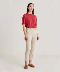 Donne Momonì Pantaloni E Shorts-Pantaloni Joy In Denim Leggero - Crema