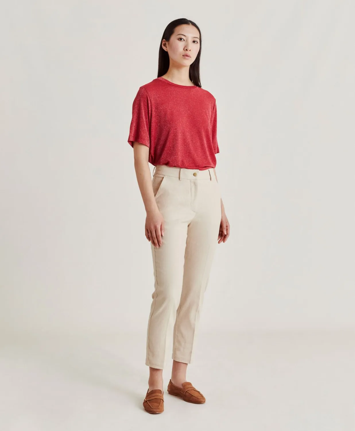 Donne Momonì Pantaloni E Shorts-Pantaloni Joy In Denim Leggero - Crema