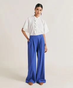Donne Momonì Pantaloni E Shorts-Pantaloni Lanzarote In Garza - Bluette