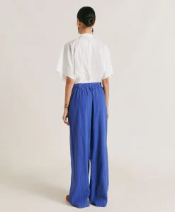 Donne Momonì Pantaloni E Shorts-Pantaloni Lanzarote In Garza - Bluette