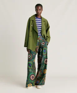 Donne Momonì Pantaloni E Shorts-Pantaloni Lanzarote In Haboutai Di Seta - Verdone Multicolor