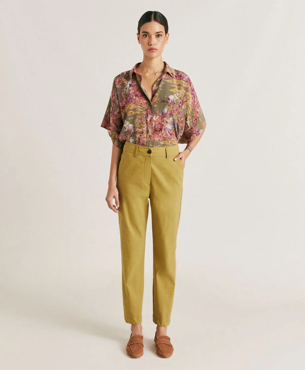 Donne Momonì Pantaloni E Shorts-Pantaloni Lyon In Lino Cotone - Avocado