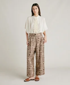 Donne Momonì Pantaloni E Shorts-Pantaloni Magnisi In Twill Di Seta - Beige/ Tabacco
