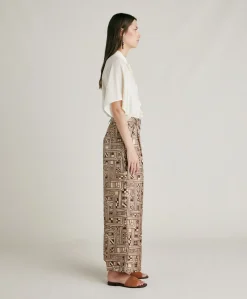 Donne Momonì Pantaloni E Shorts-Pantaloni Magnisi In Twill Di Seta - Beige/ Tabacco