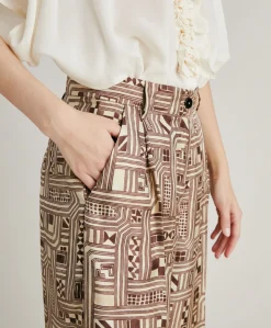 Donne Momonì Pantaloni E Shorts-Pantaloni Magnisi In Twill Di Seta - Beige/ Tabacco