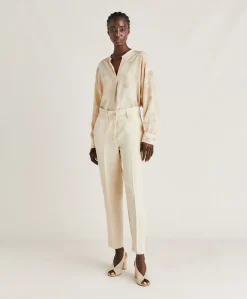 Donne Momonì Pantaloni E Shorts-Pantaloni Matthieu In Viscosa Lino Elegante - Crema