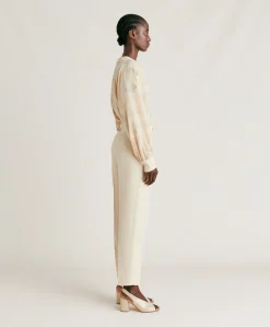 Donne Momonì Pantaloni E Shorts-Pantaloni Matthieu In Viscosa Lino Elegante - Crema