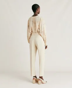 Donne Momonì Pantaloni E Shorts-Pantaloni Matthieu In Viscosa Lino Elegante - Crema