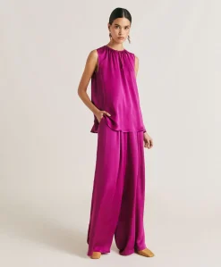 Donne Momonì Pantaloni E Shorts-Pantaloni Patrice Bis In Seta Unita - Ciclamino