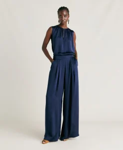 Donne Momonì Pantaloni E Shorts-Pantaloni Patrice Bis In Seta Unita - Blu Notte