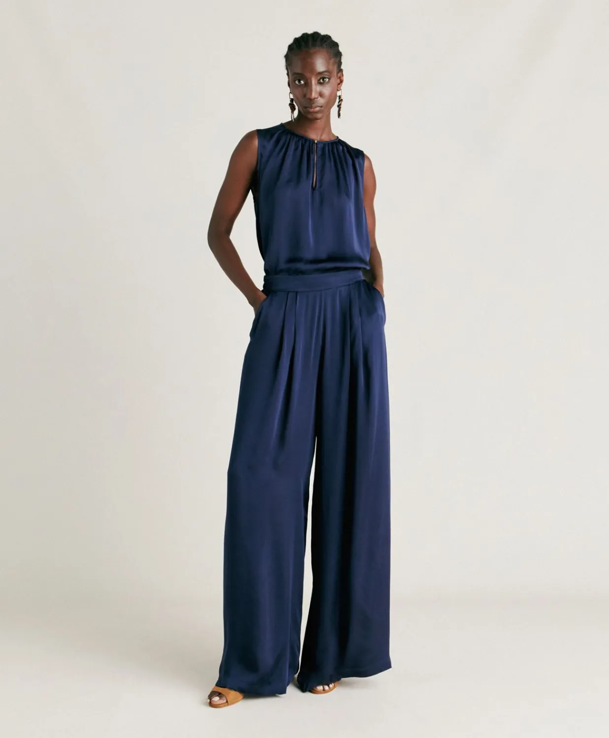Donne Momonì Pantaloni E Shorts-Pantaloni Patrice Bis In Seta Unita - Blu Notte