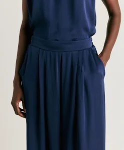 Donne Momonì Pantaloni E Shorts-Pantaloni Patrice Bis In Seta Unita - Blu Notte