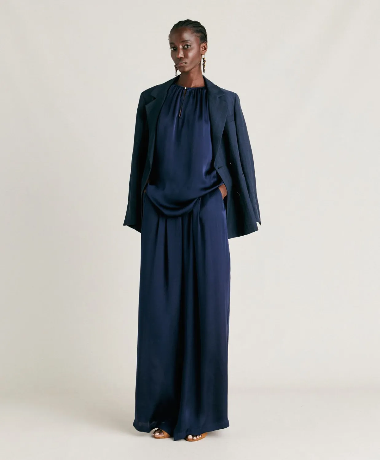 Donne Momonì Pantaloni E Shorts-Pantaloni Patrice Bis In Seta Unita - Blu Notte