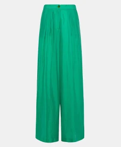Donne Momonì Pantaloni E Shorts-Pantaloni Patrice In Cupro Jacquard - Smeraldo