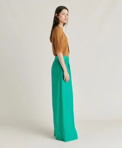 Donne Momonì Pantaloni E Shorts-Pantaloni Patrice In Cupro Jacquard - Smeraldo