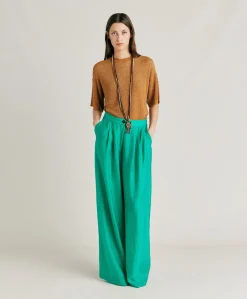 Donne Momonì Pantaloni E Shorts-Pantaloni Patrice In Cupro Jacquard - Smeraldo