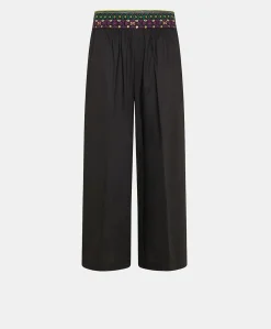 Donne Momonì Pantaloni E Shorts-Pantaloni Roca Con Voile Di Cotone Ricamato - Nero